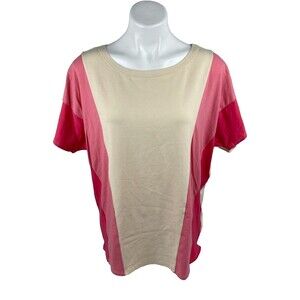 BiBi Women Medium Pink Tan Top Wide Stripe Long Sleeve Casual NWT